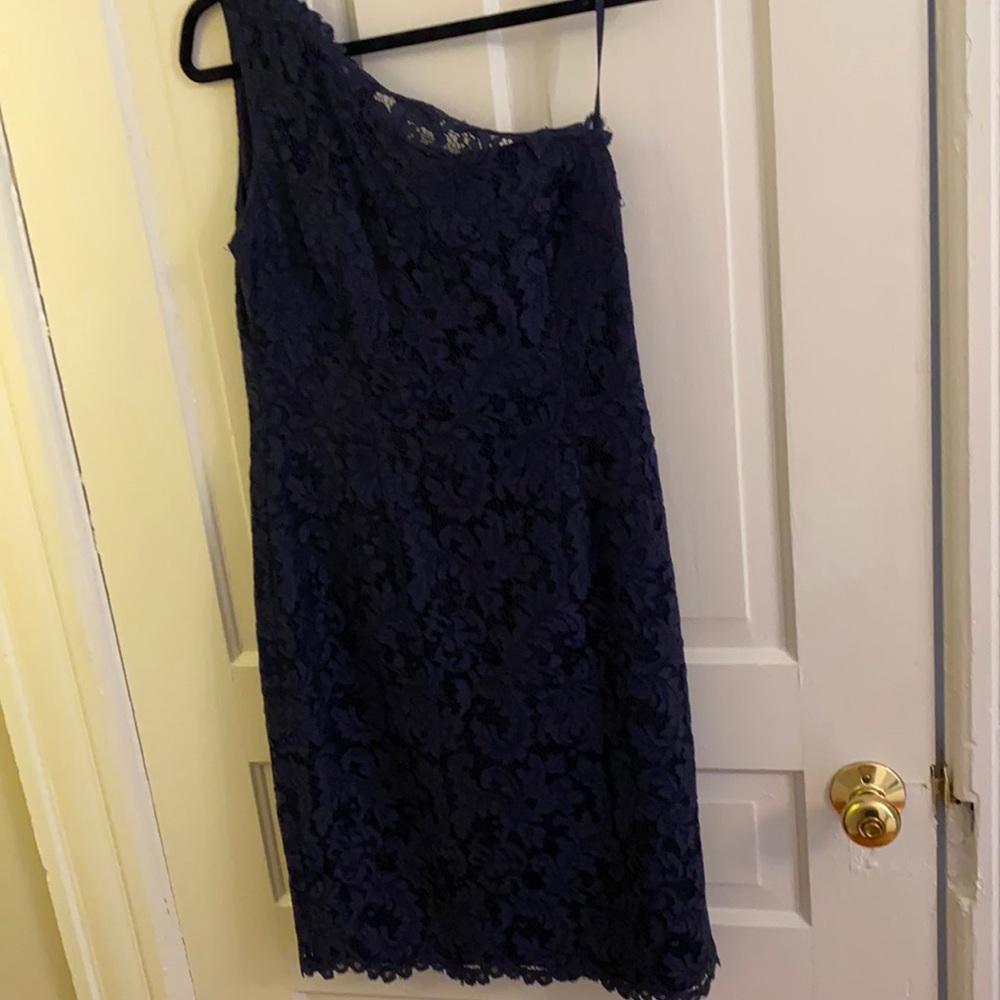 Eliza J Navy Lace One Shoulder Dress - Size 10P